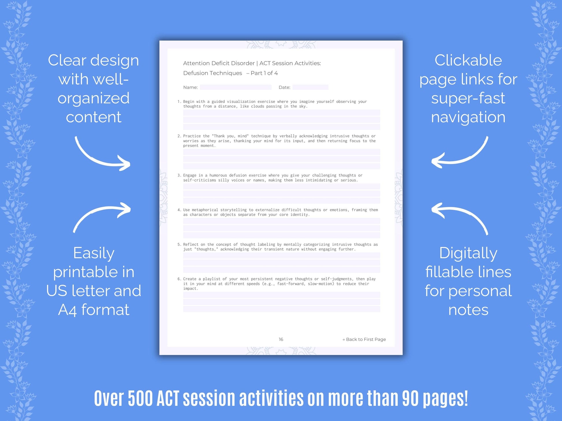 Attention Deficit Disorder (ADD) Acceptance and Commitment Therapy (ACT) Counseling Templates