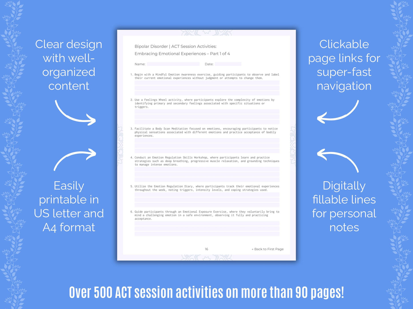 Bipolar Disorder Acceptance and Commitment Therapy (ACT) Counseling Templates