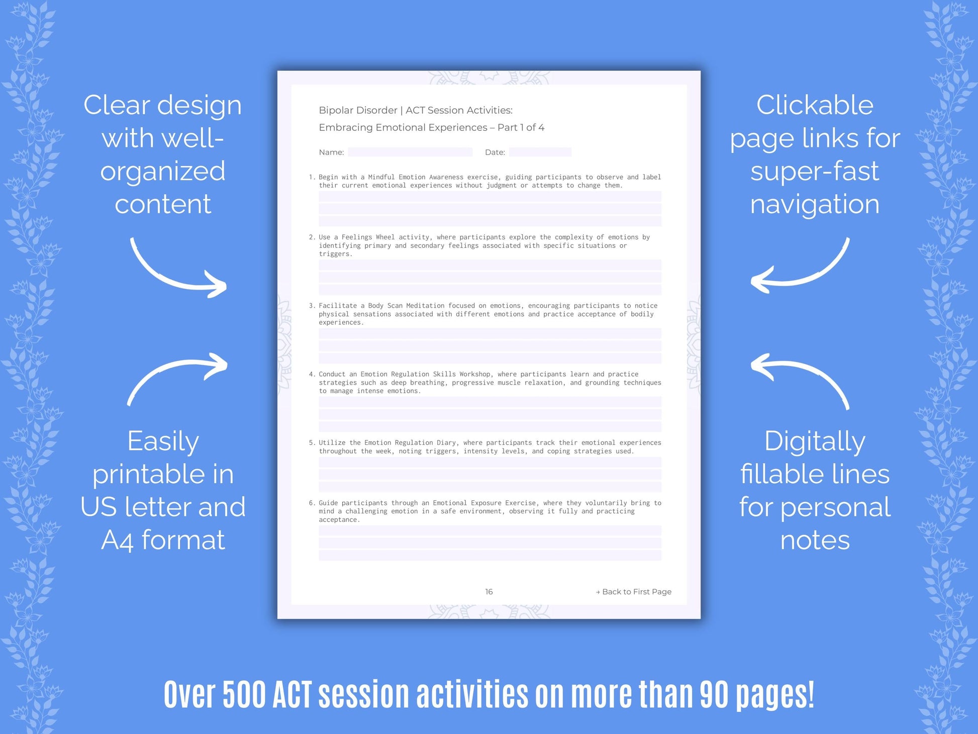 Bipolar Disorder Acceptance and Commitment Therapy (ACT) Counseling Templates
