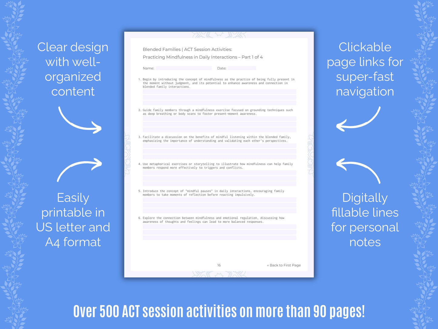 Blended Families Acceptance and Commitment Therapy (ACT) Counseling Templates