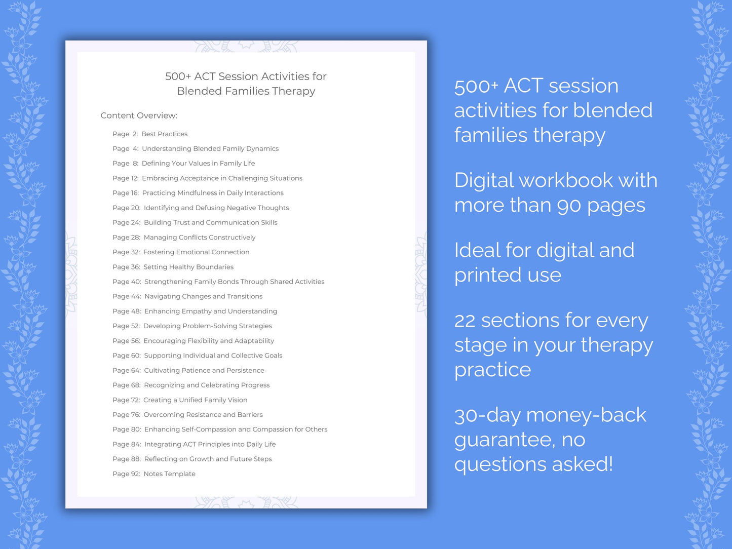 Blended Families Acceptance and Commitment Therapy (ACT) Therapist Worksheets