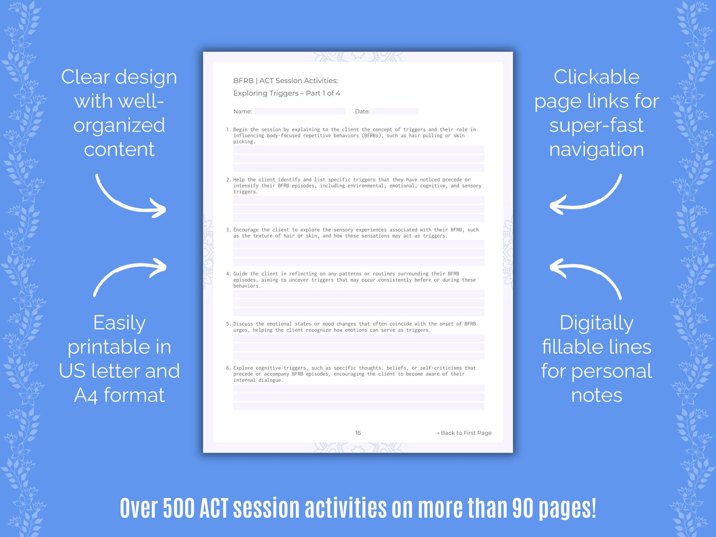 Body-Focused Repetitive Behavior (BFRB) Acceptance and Commitment Therapy (ACT) Counseling Templates