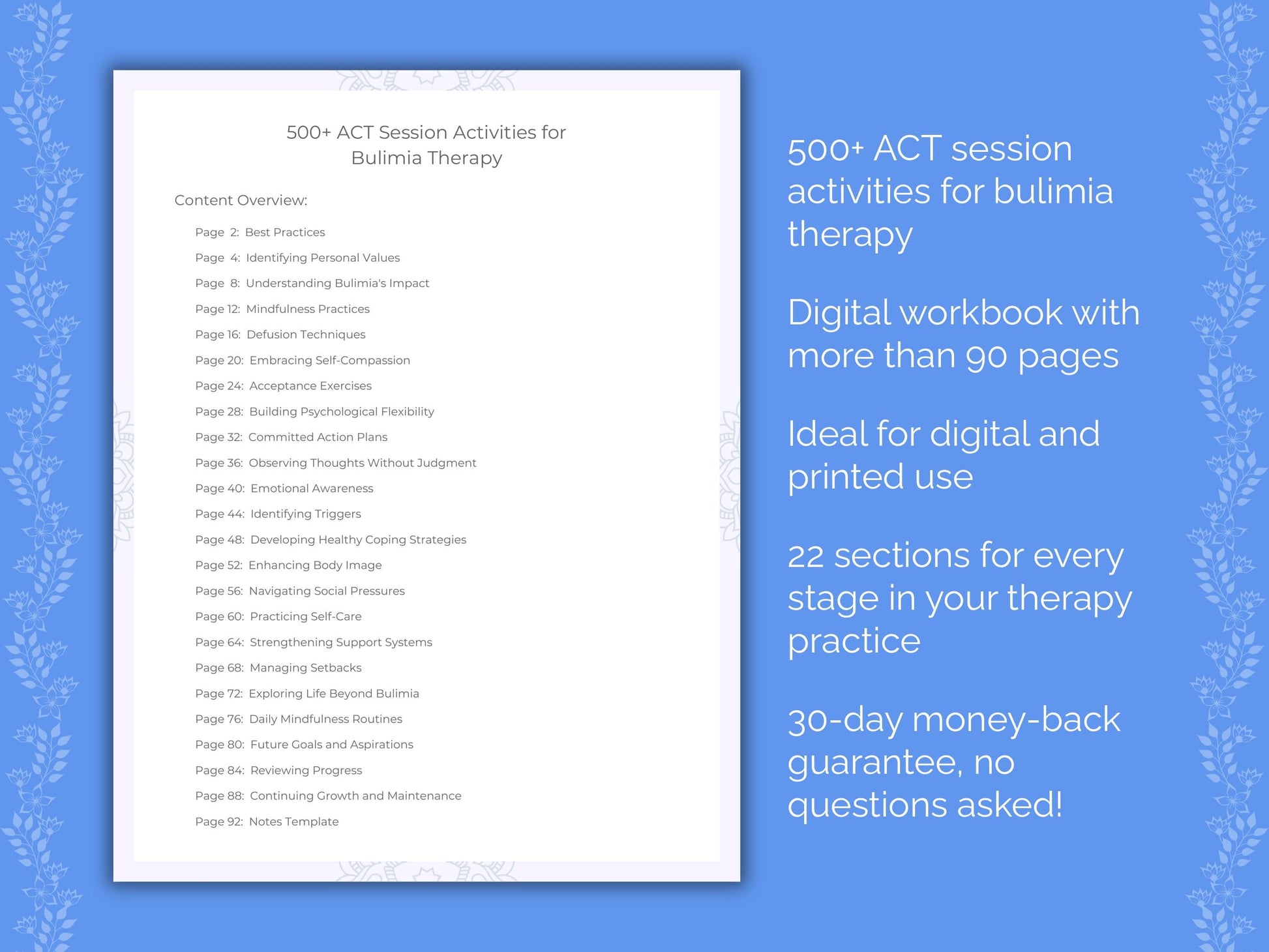 Bulimia Acceptance and Commitment Therapy (ACT) Therapist Worksheets