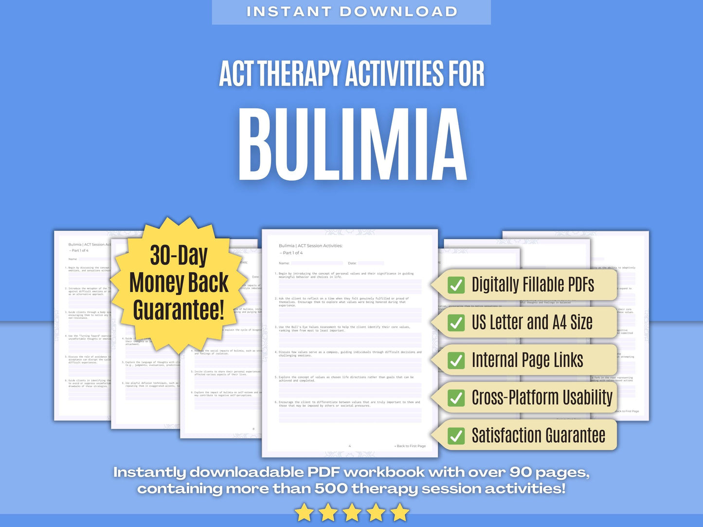 Bulimia Acceptance and Commitment Therapy (ACT) Psychology Workbooks