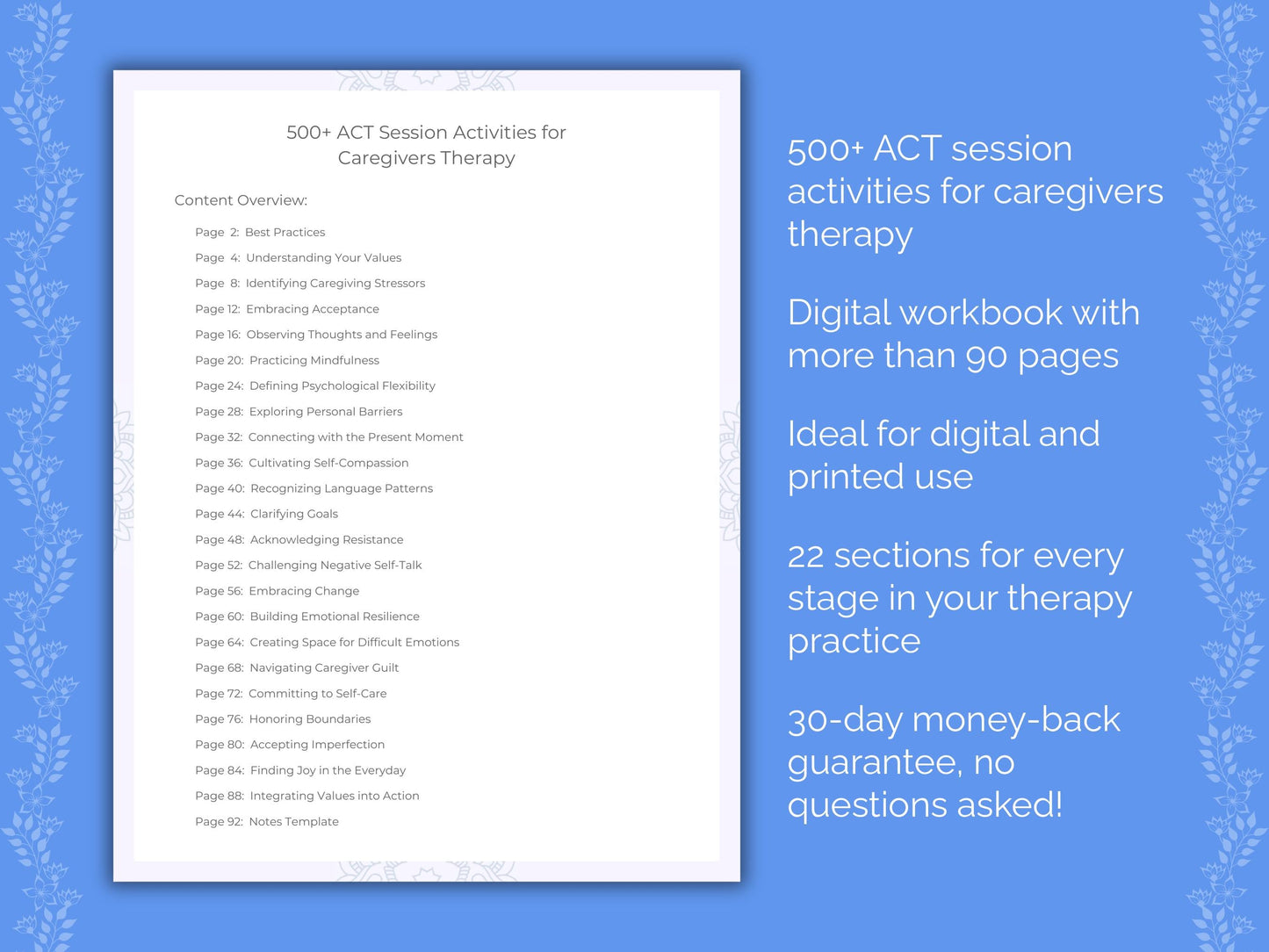 Caregivers Acceptance and Commitment Therapy (ACT) Therapist Worksheets