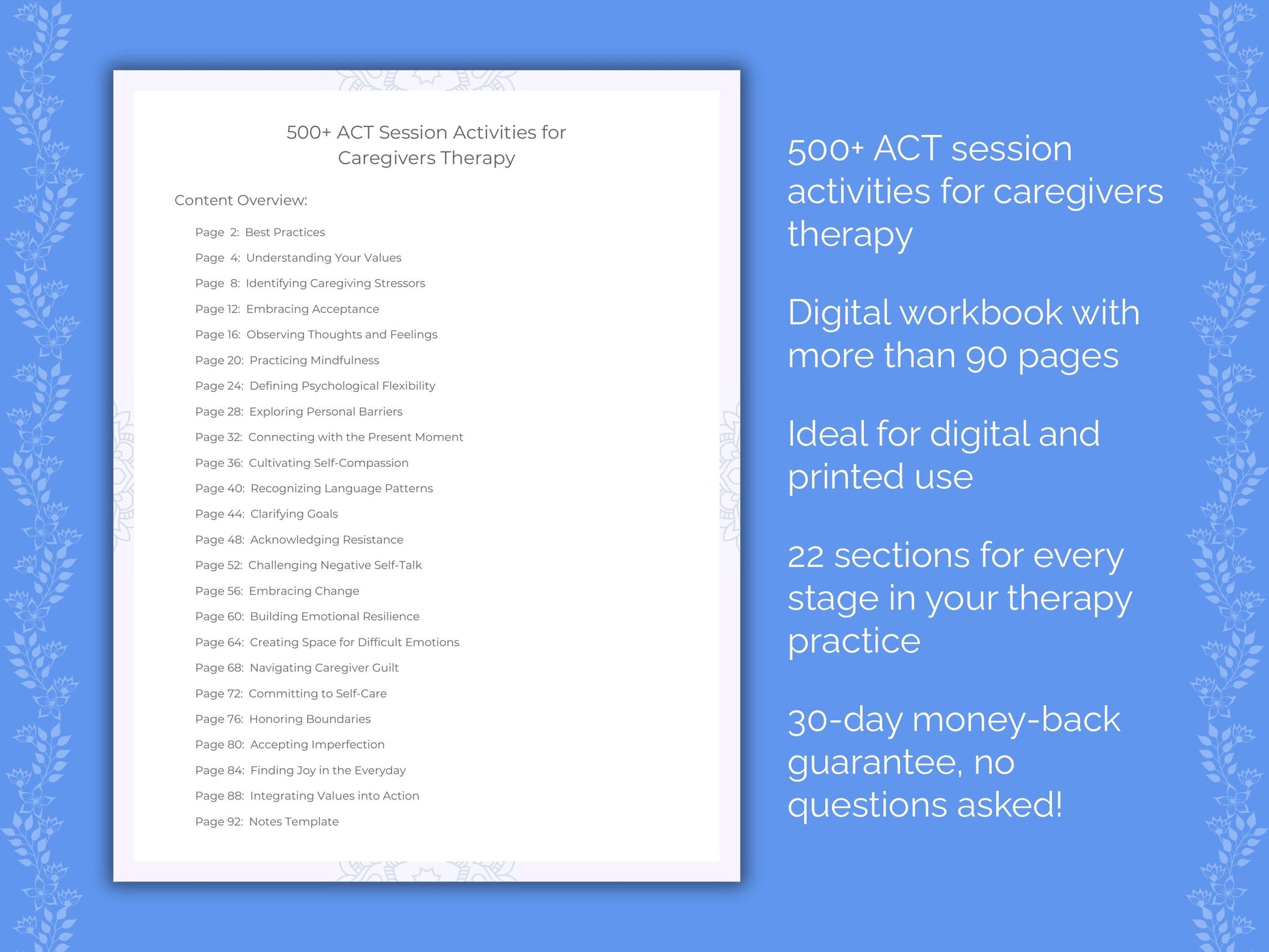 Caregivers Acceptance and Commitment Therapy (ACT) Therapist Worksheets