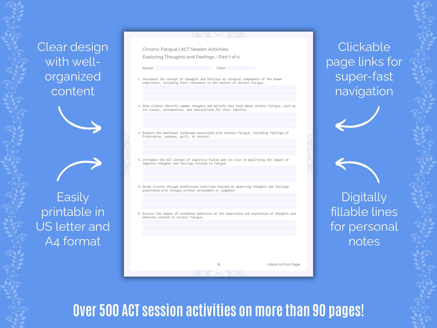 Chronic Fatigue Acceptance and Commitment Therapy (ACT) Counseling Templates