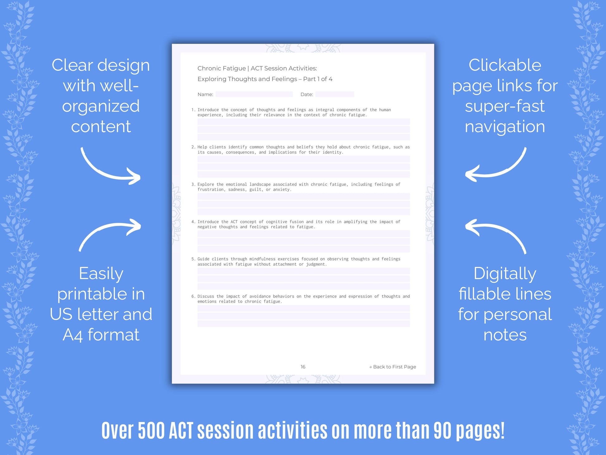 Chronic Fatigue Acceptance and Commitment Therapy (ACT) Counseling Templates