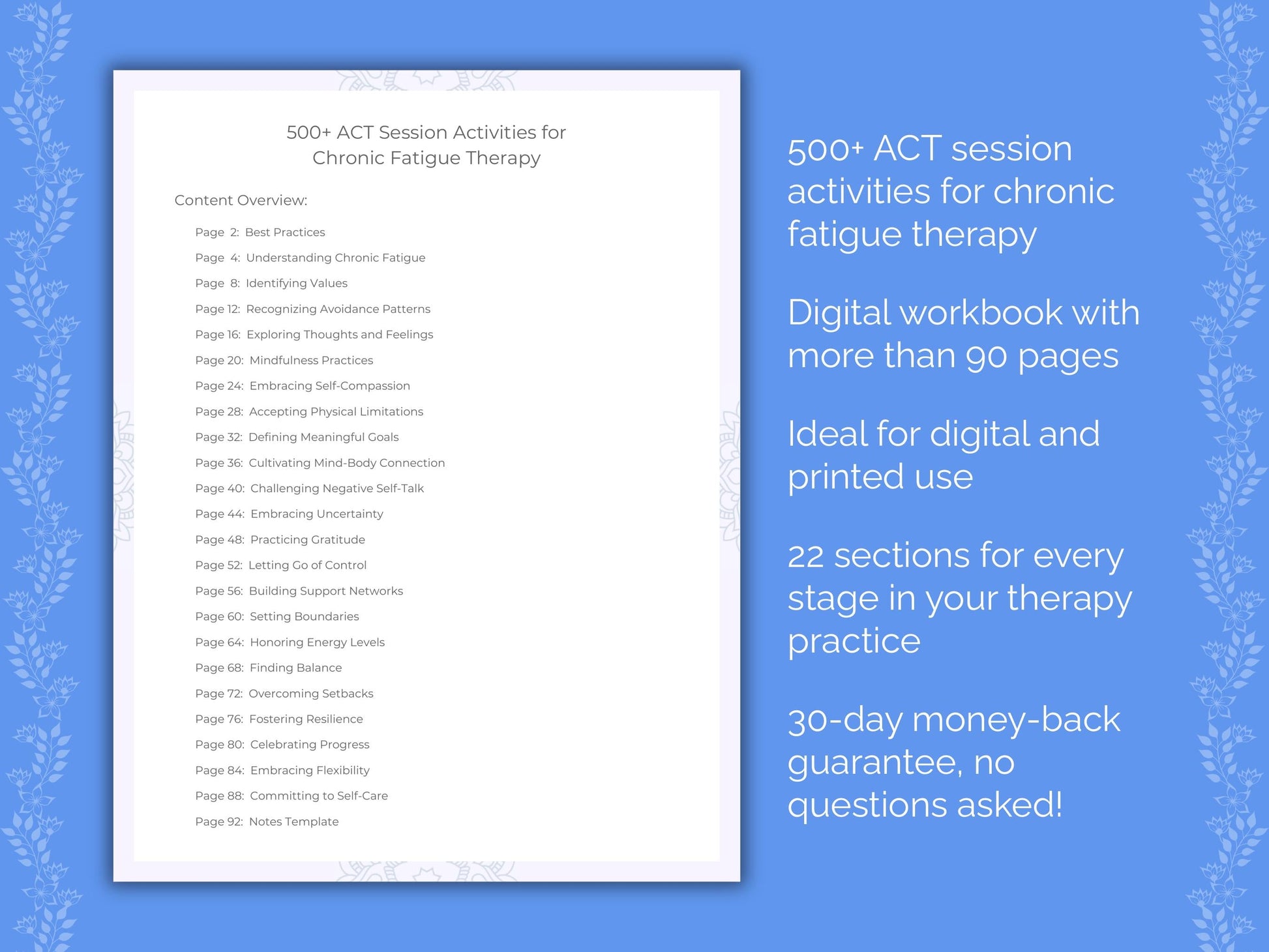 Chronic Fatigue Acceptance and Commitment Therapy (ACT) Therapist Worksheets