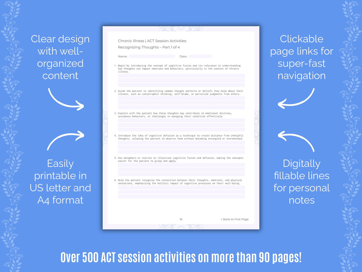 Chronic Illness Acceptance and Commitment Therapy (ACT) Counseling Templates