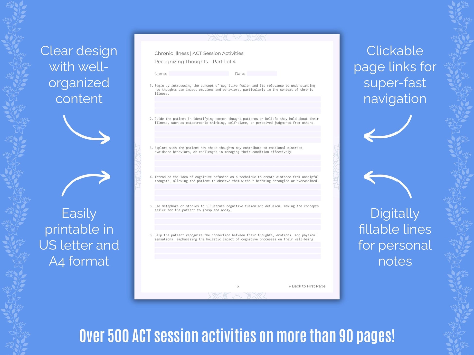 Chronic Illness Acceptance and Commitment Therapy (ACT) Counseling Templates