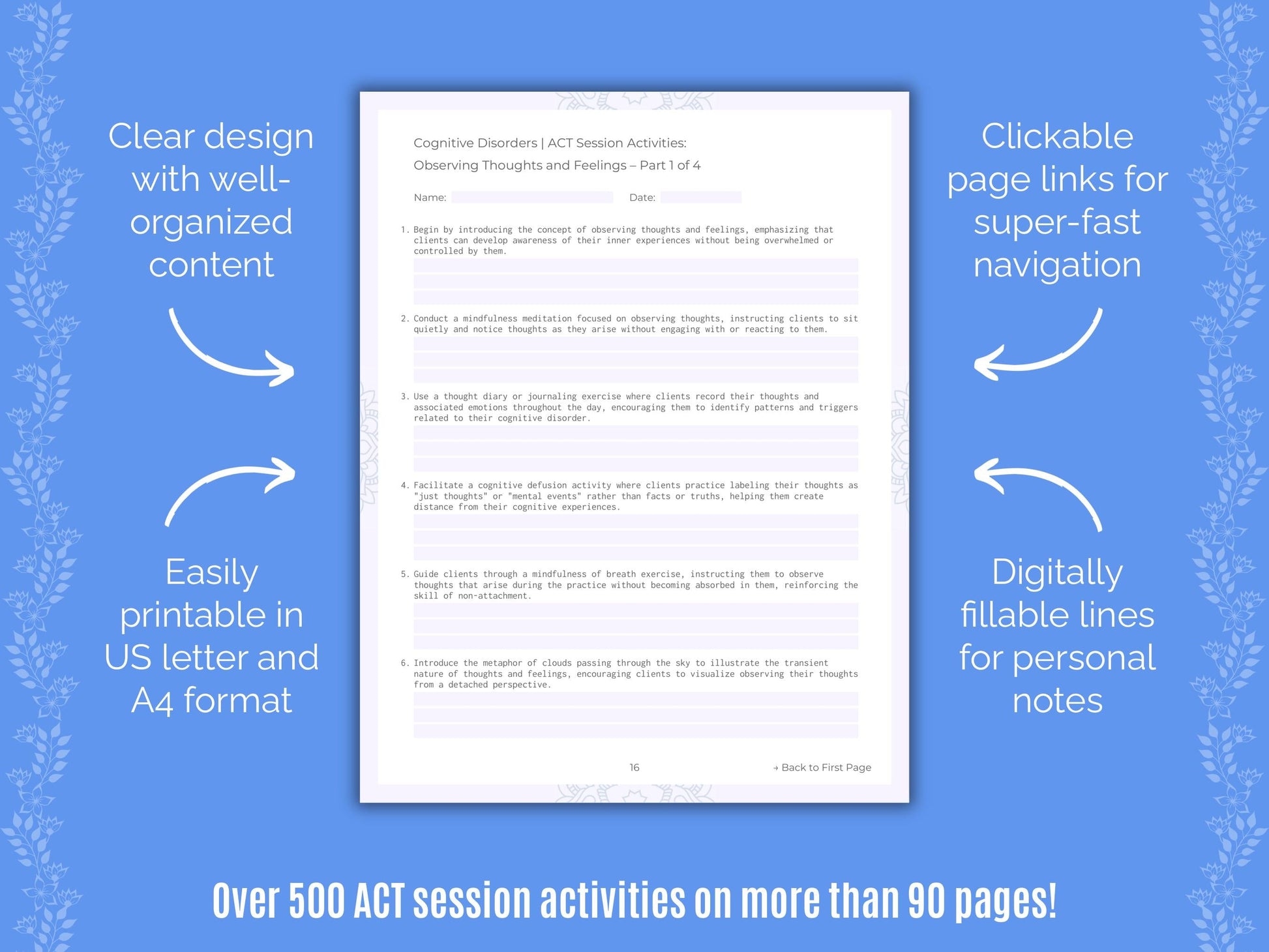 Cognitive Disorders Acceptance and Commitment Therapy (ACT) Counseling Templates