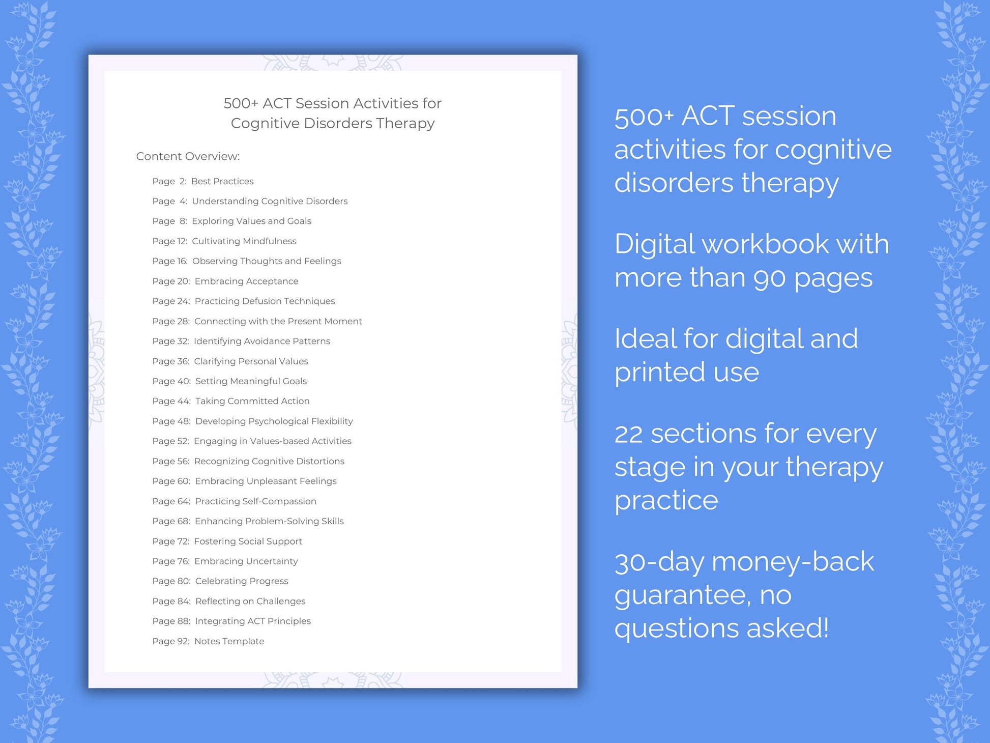 Cognitive Disorders Acceptance and Commitment Therapy (ACT) Therapist Worksheets