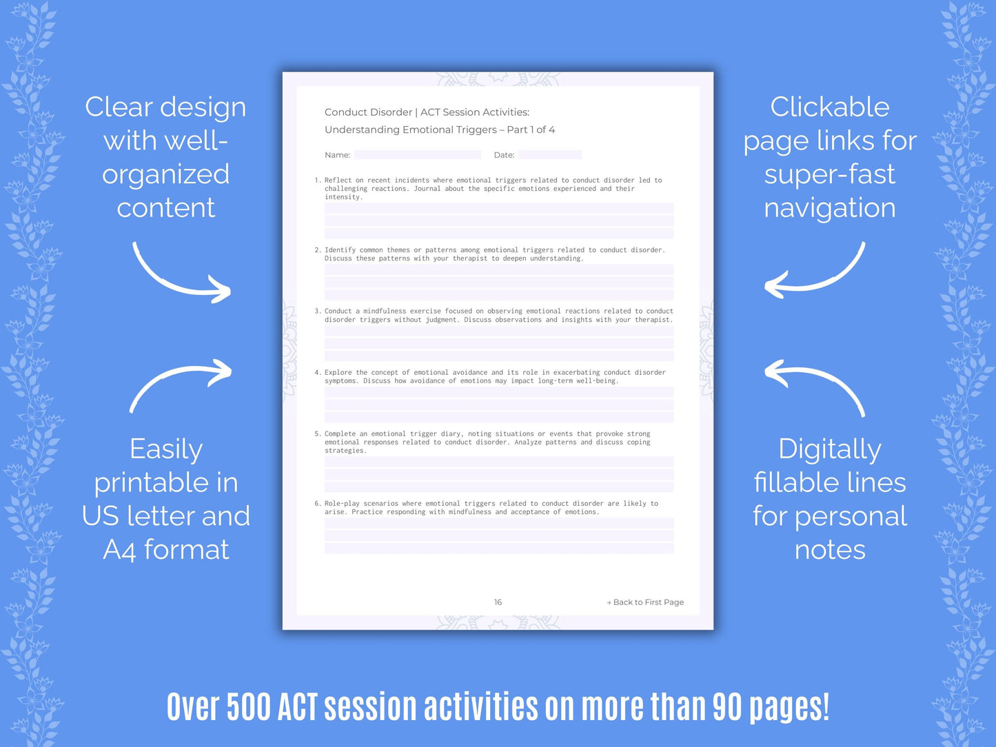 Conduct Disorder Acceptance and Commitment Therapy (ACT) Counseling Templates