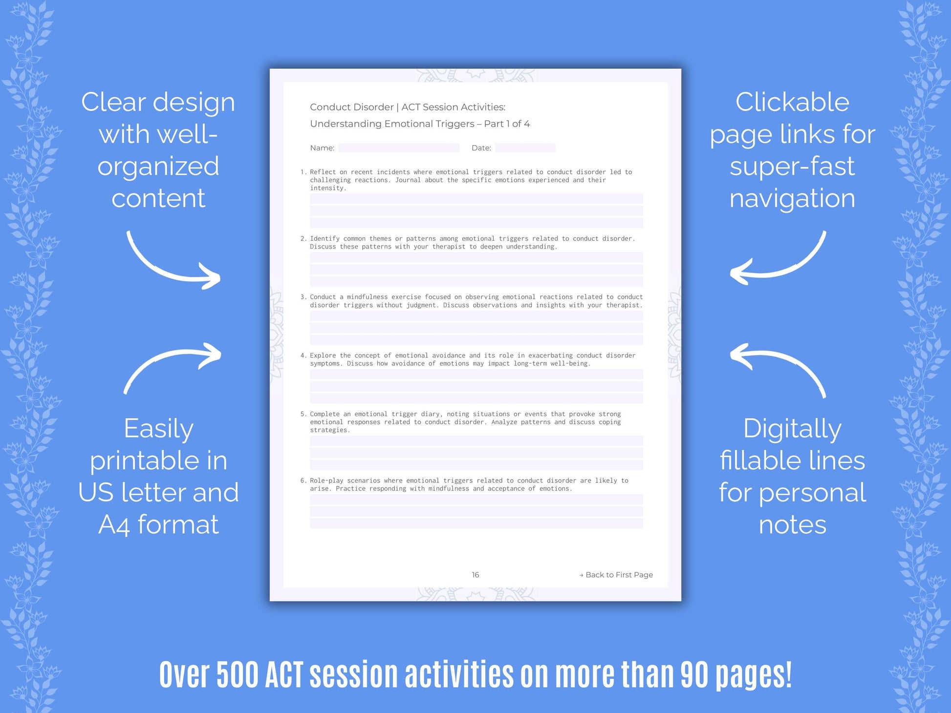Conduct Disorder Acceptance and Commitment Therapy (ACT) Counseling Templates