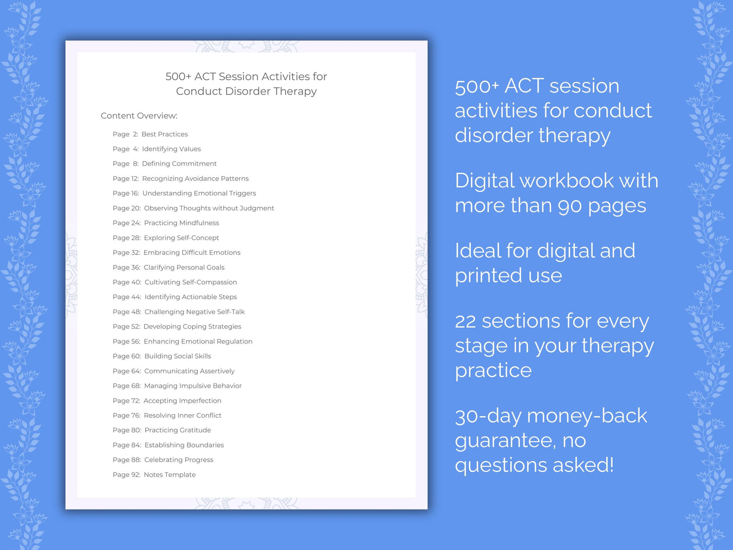 Conduct Disorder Acceptance and Commitment Therapy (ACT) Therapist Worksheets