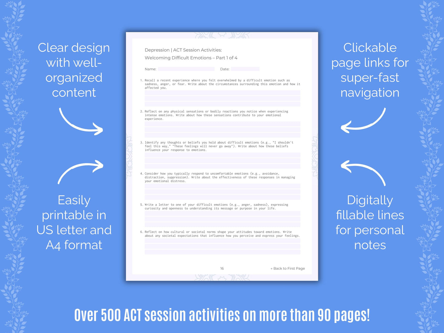 Depression Acceptance and Commitment Therapy (ACT) Counseling Templates