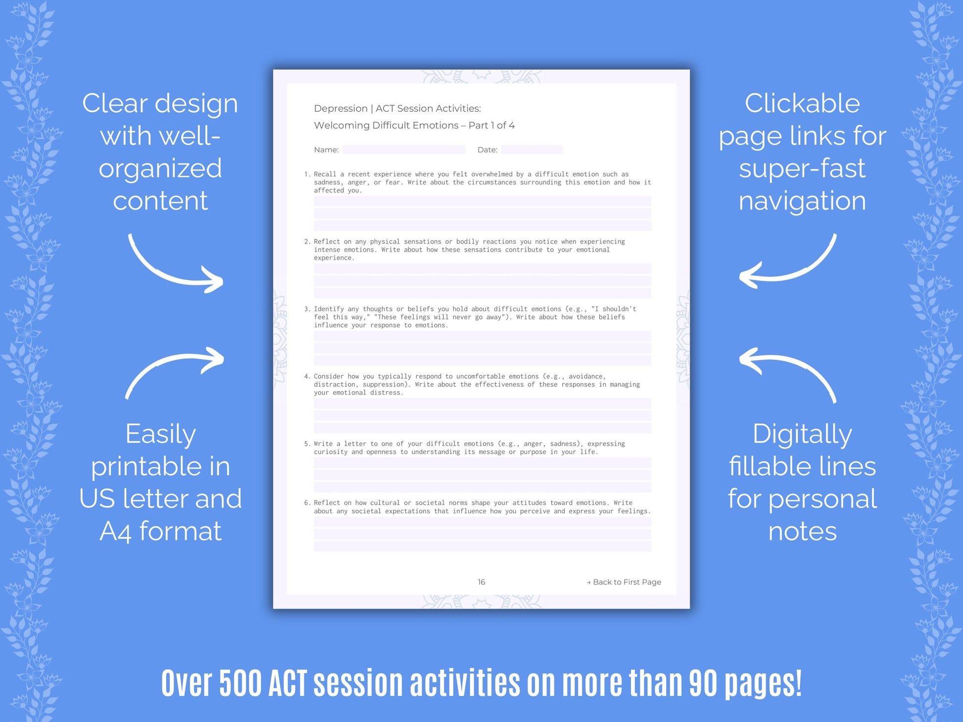 Depression Acceptance and Commitment Therapy (ACT) Counseling Templates