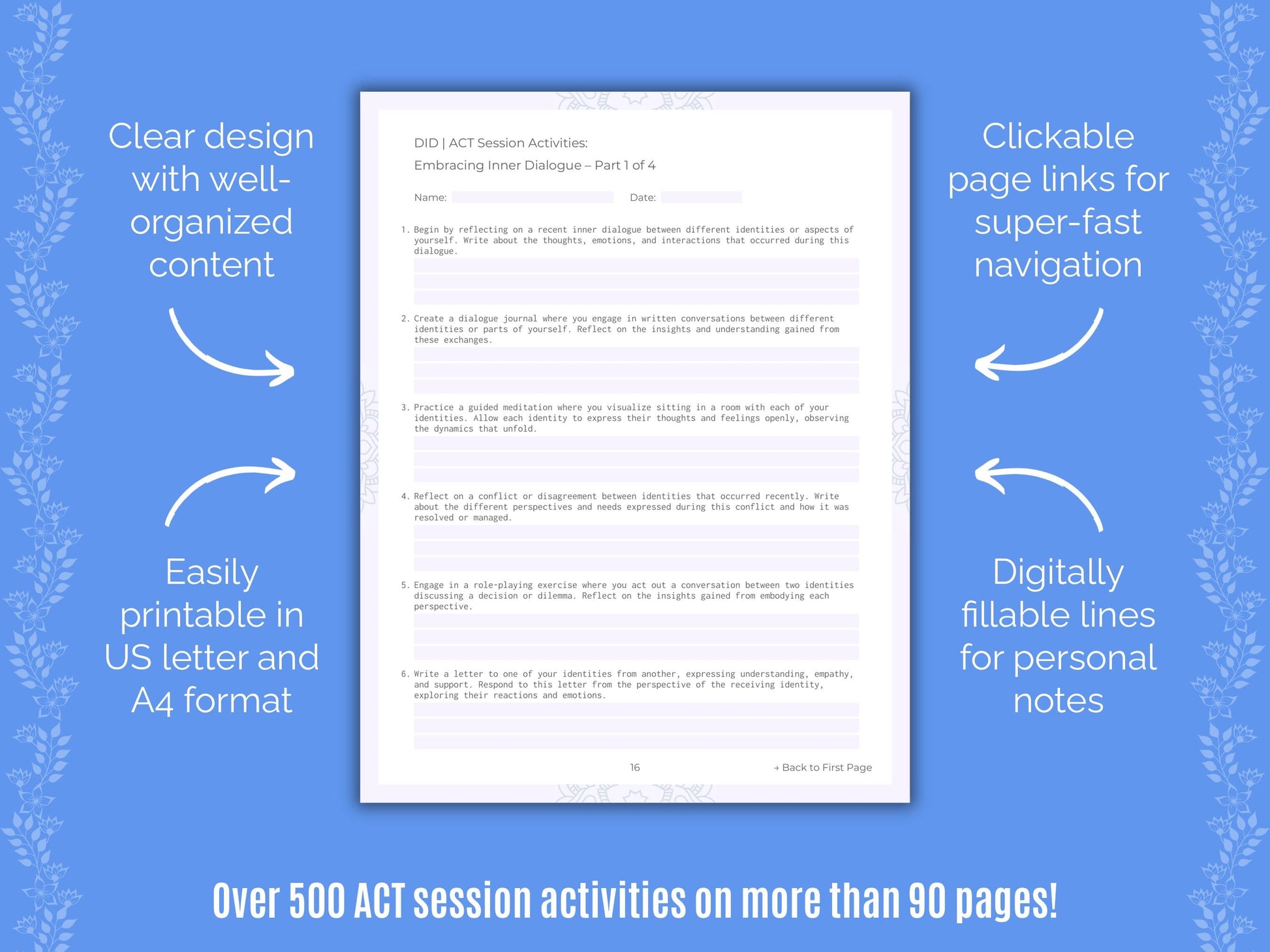 Dissociative Identity Disorder (DID) Acceptance and Commitment Therapy (ACT) Counseling Templates