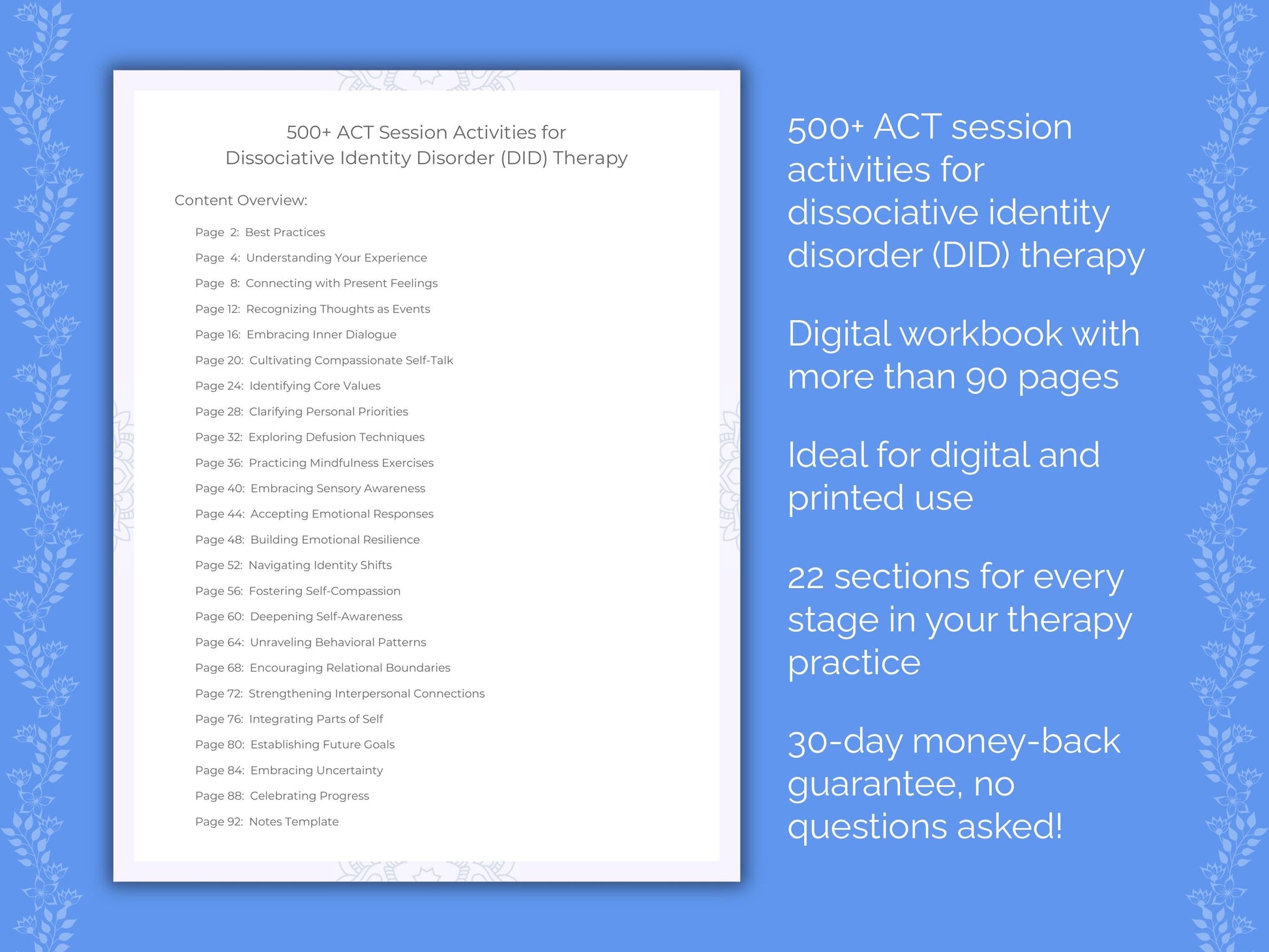 Dissociative Identity Disorder (DID) Acceptance and Commitment Therapy (ACT) Therapist Worksheets