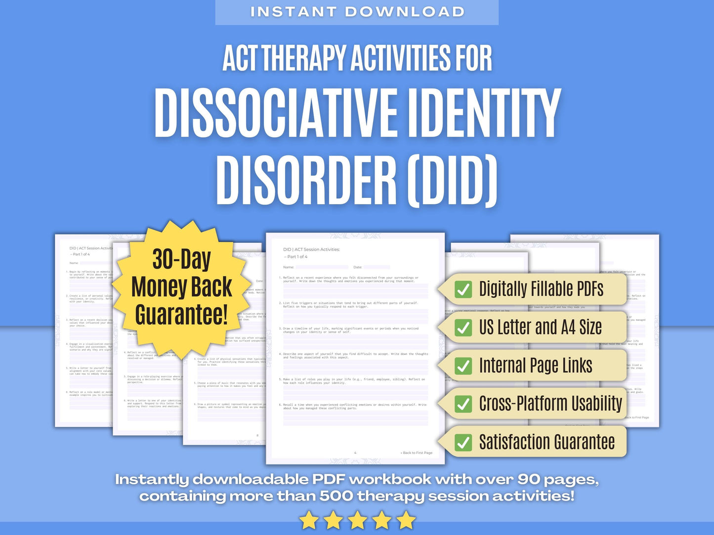 Dissociative Identity Disorder (DID) Acceptance and Commitment Therapy (ACT) Psychology Workbooks