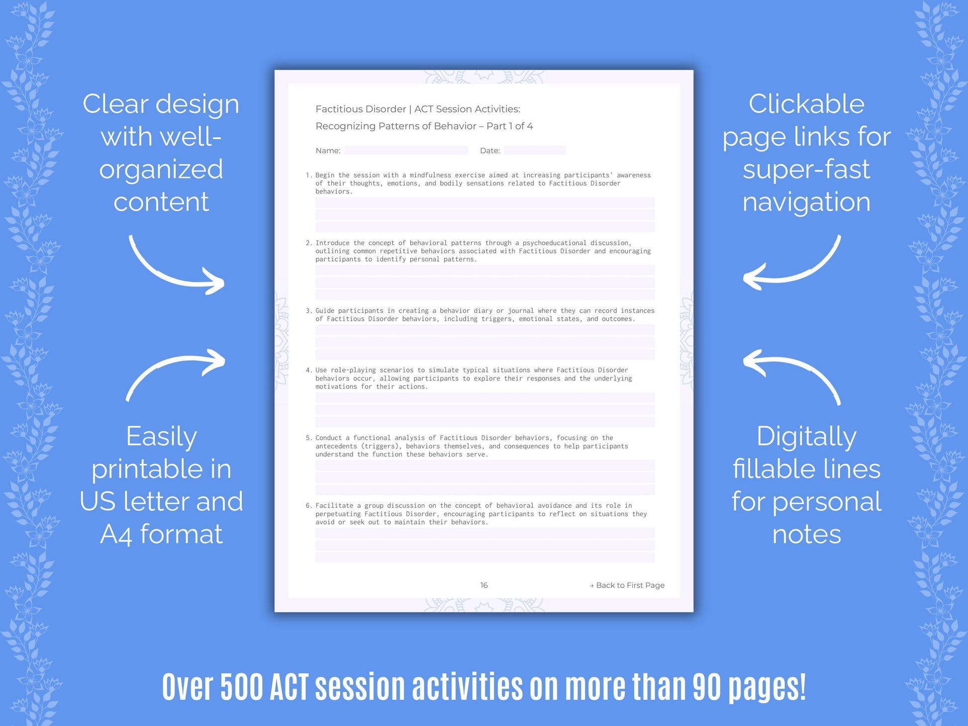 Factitious Disorder Acceptance and Commitment Therapy (ACT) Counseling Templates