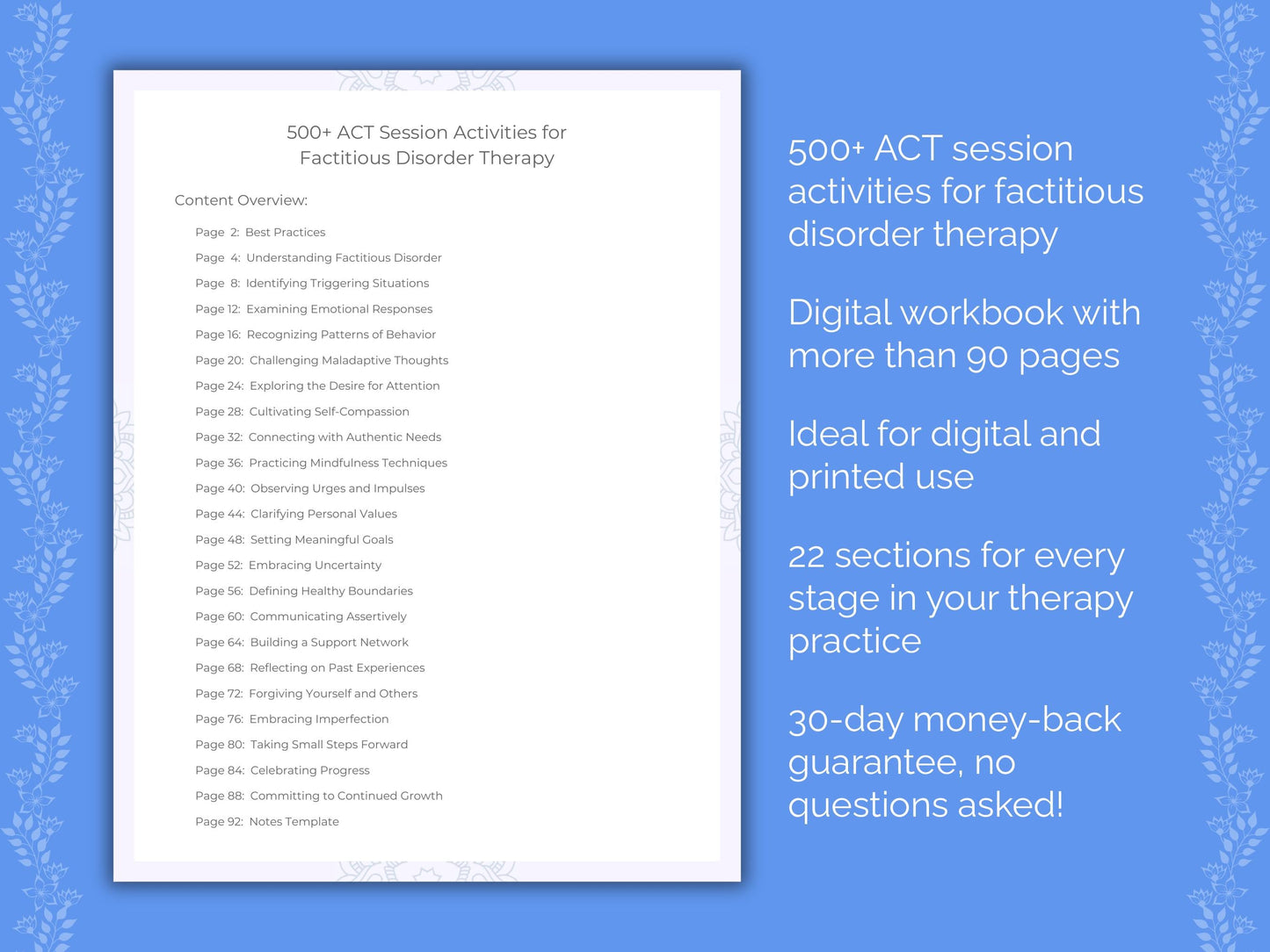 Factitious Disorder Acceptance and Commitment Therapy (ACT) Therapist Worksheets