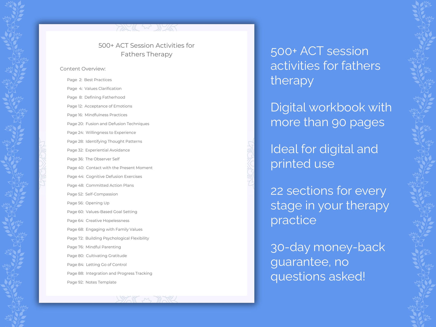 Fathers Acceptance and Commitment Therapy (ACT) Therapist Worksheets