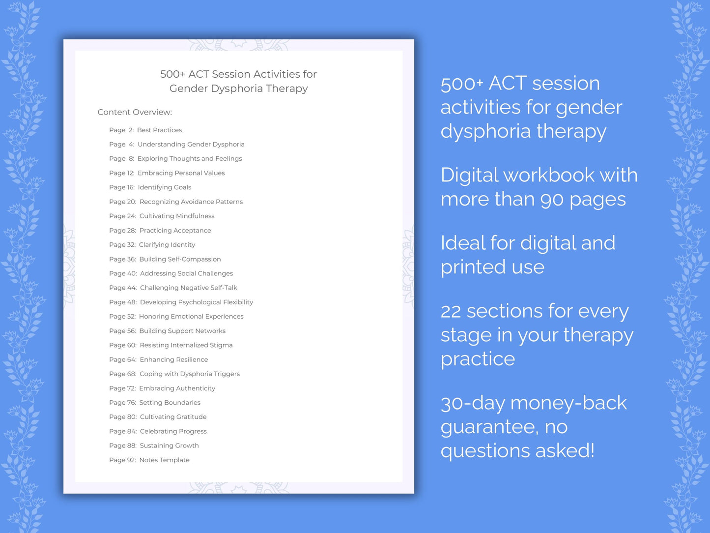 Gender Dysphoria Acceptance and Commitment Therapy (ACT) Therapist Worksheets