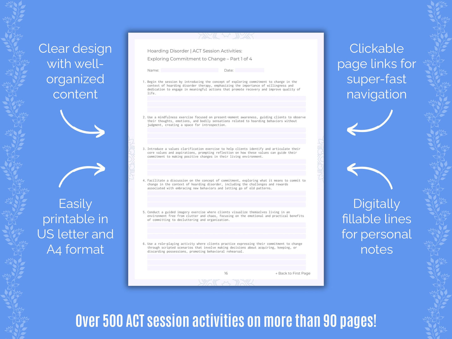 Hoarding Disorder Acceptance and Commitment Therapy (ACT) Counseling Templates