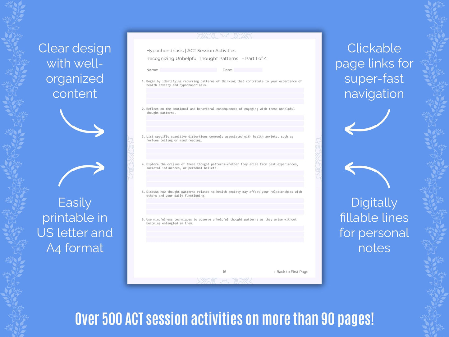 Hypochondriasis Acceptance and Commitment Therapy (ACT) Counseling Templates