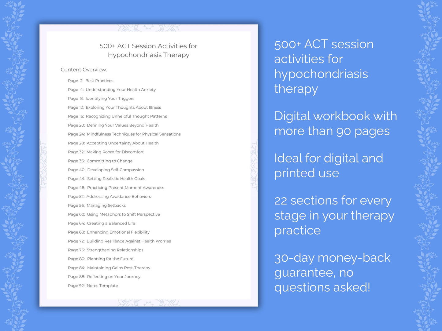 Hypochondriasis Acceptance and Commitment Therapy (ACT) Therapist Worksheets