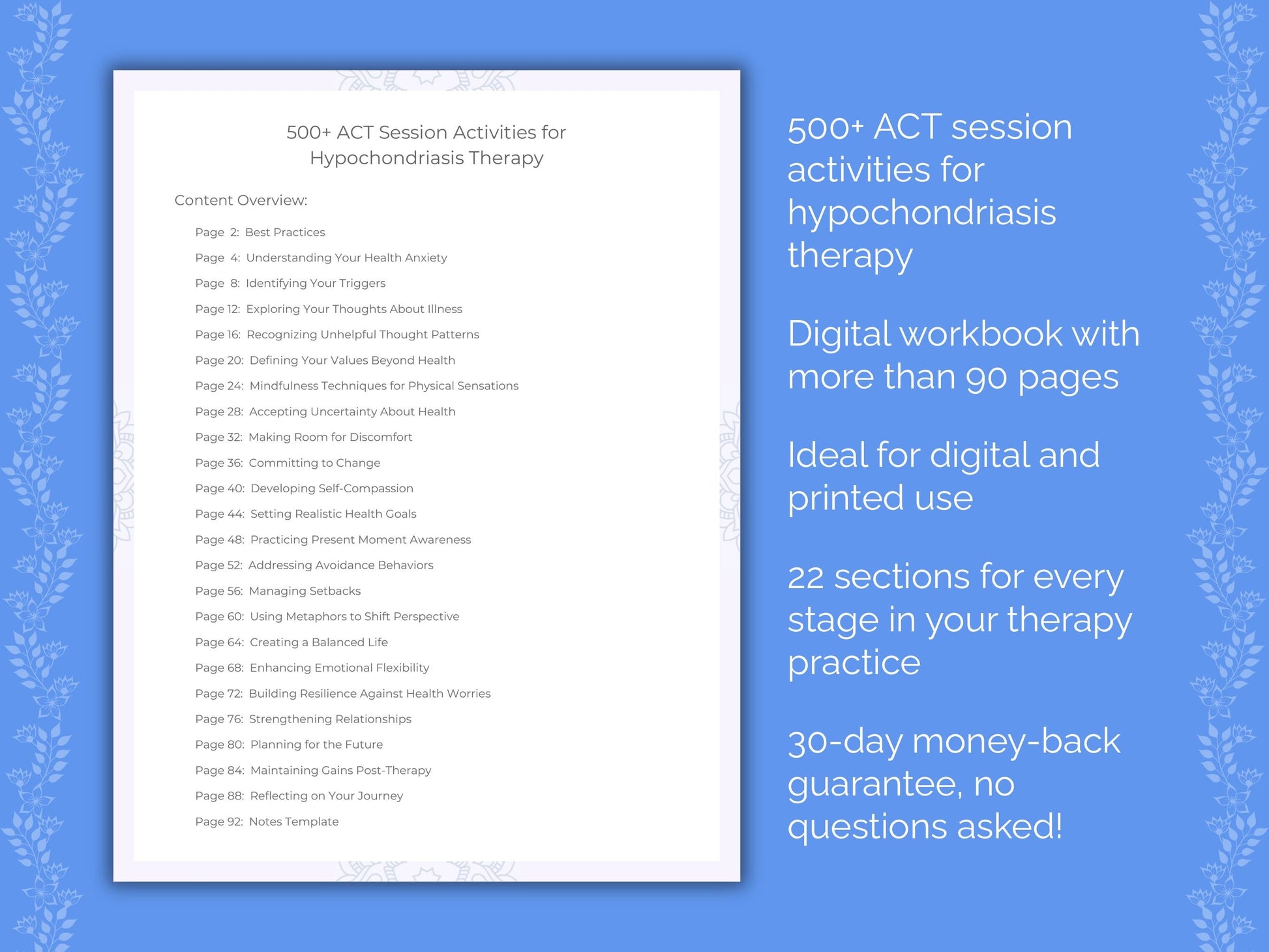 Hypochondriasis Acceptance and Commitment Therapy (ACT) Therapist Worksheets