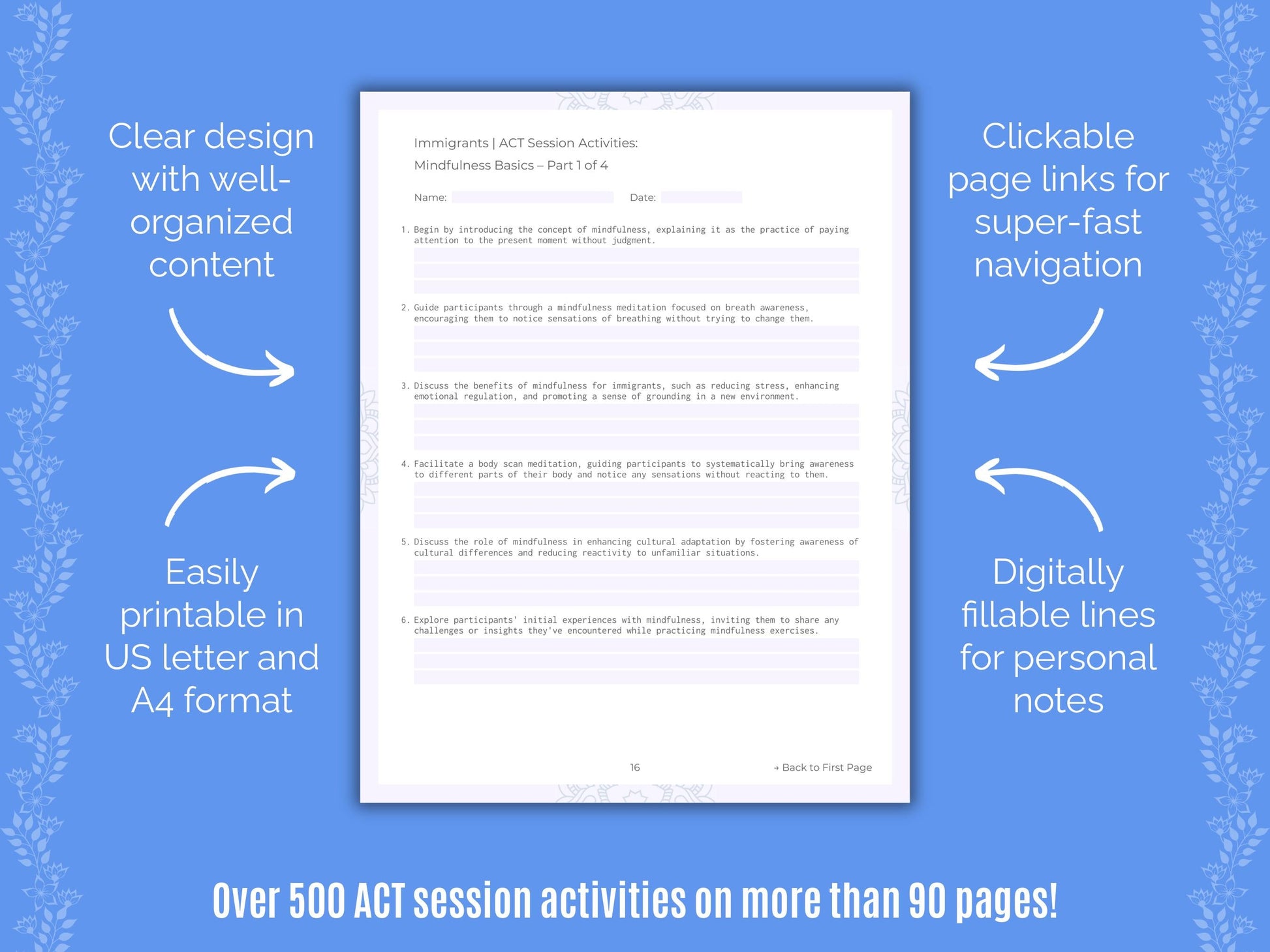 Immigrants Acceptance and Commitment Therapy (ACT) Counseling Templates