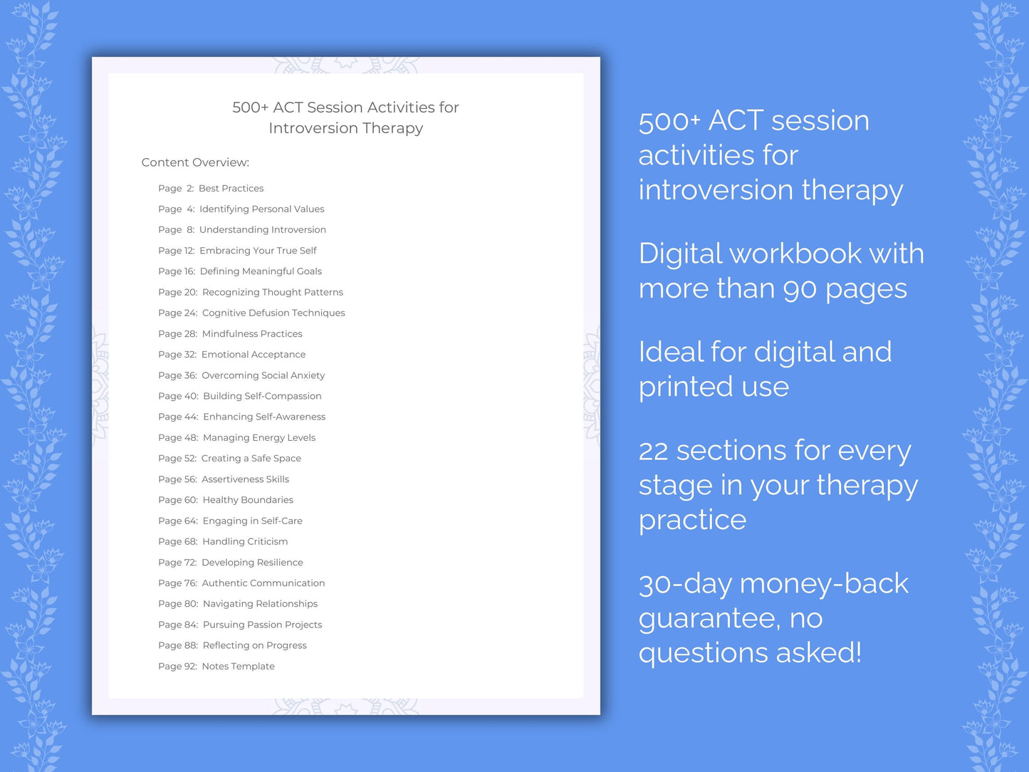 Introversion Acceptance and Commitment Therapy (ACT) Therapist Worksheets