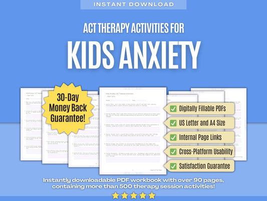 Kids Anxiety Acceptance and Commitment Therapy (ACT) Psychology Workbooks