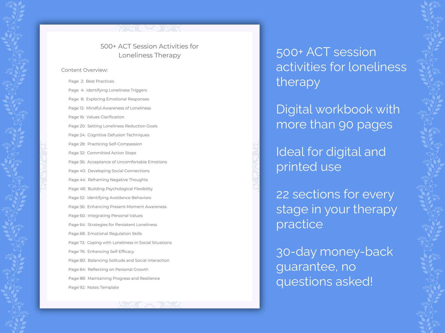 Loneliness Acceptance and Commitment Therapy (ACT) Therapist Worksheets