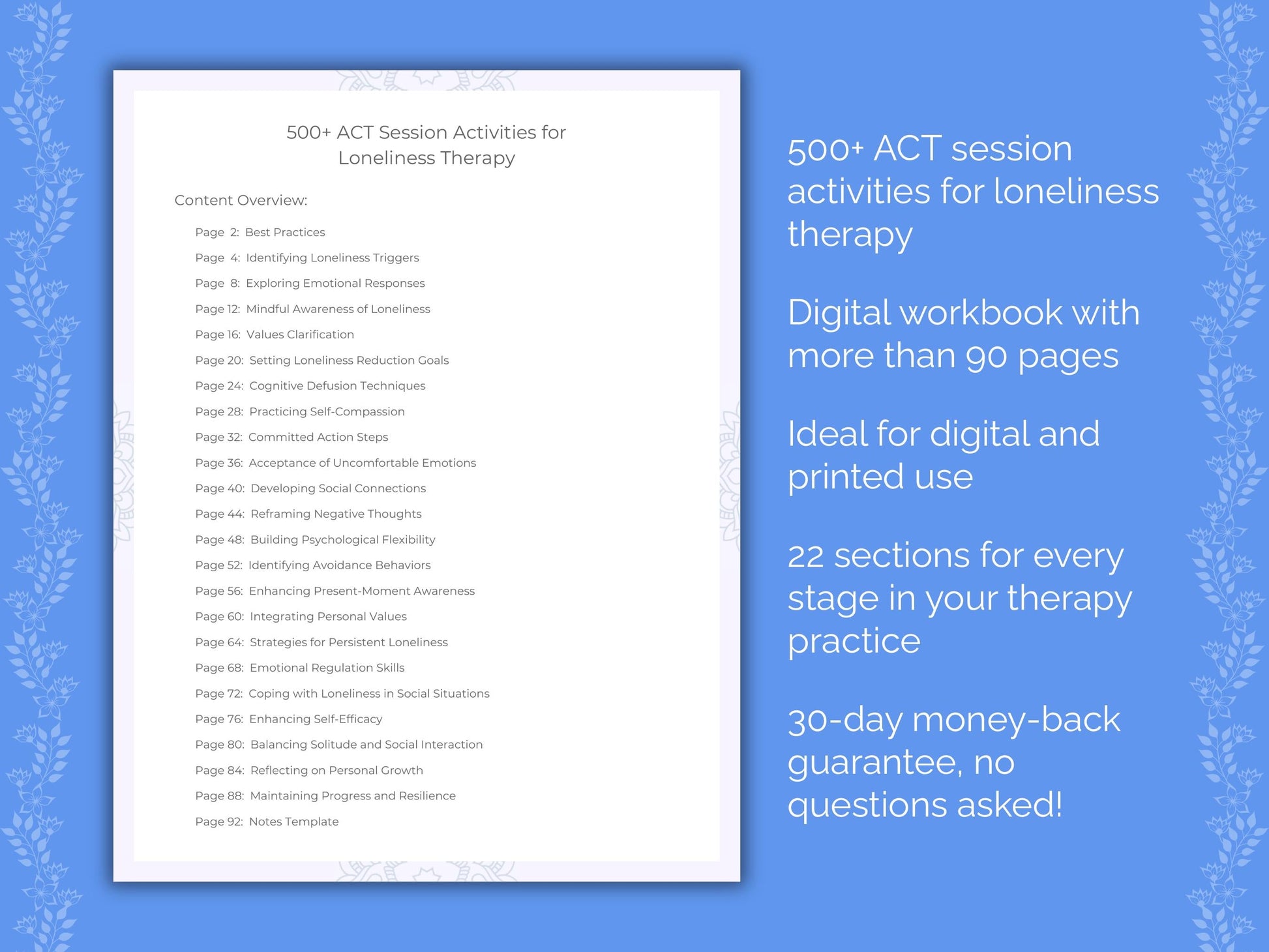 Loneliness Acceptance and Commitment Therapy (ACT) Therapist Worksheets