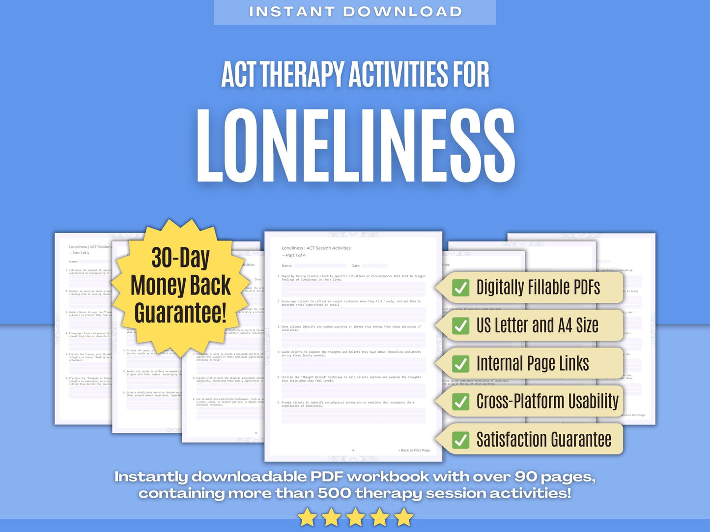 Loneliness Acceptance and Commitment Therapy (ACT) Psychology Workbooks