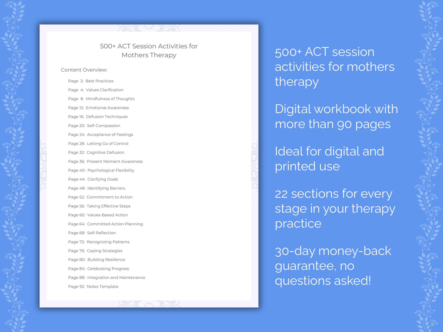 Mothers Acceptance and Commitment Therapy (ACT) Therapist Worksheets