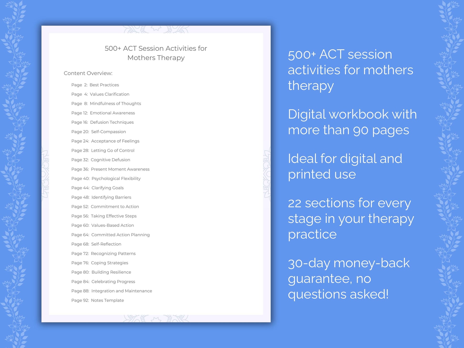 Mothers Acceptance and Commitment Therapy (ACT) Therapist Worksheets