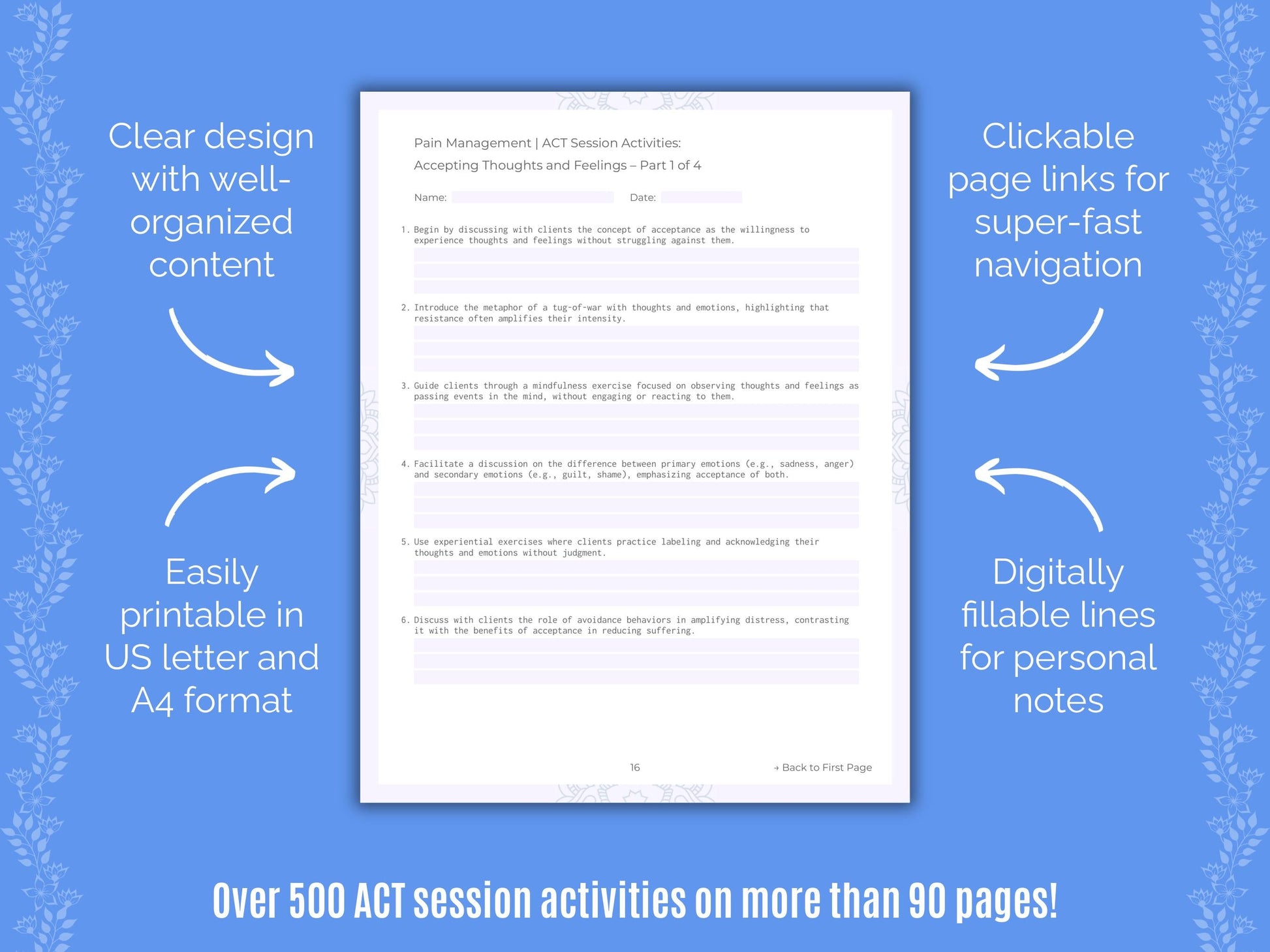 Pain Management Acceptance and Commitment Therapy (ACT) Counseling Templates