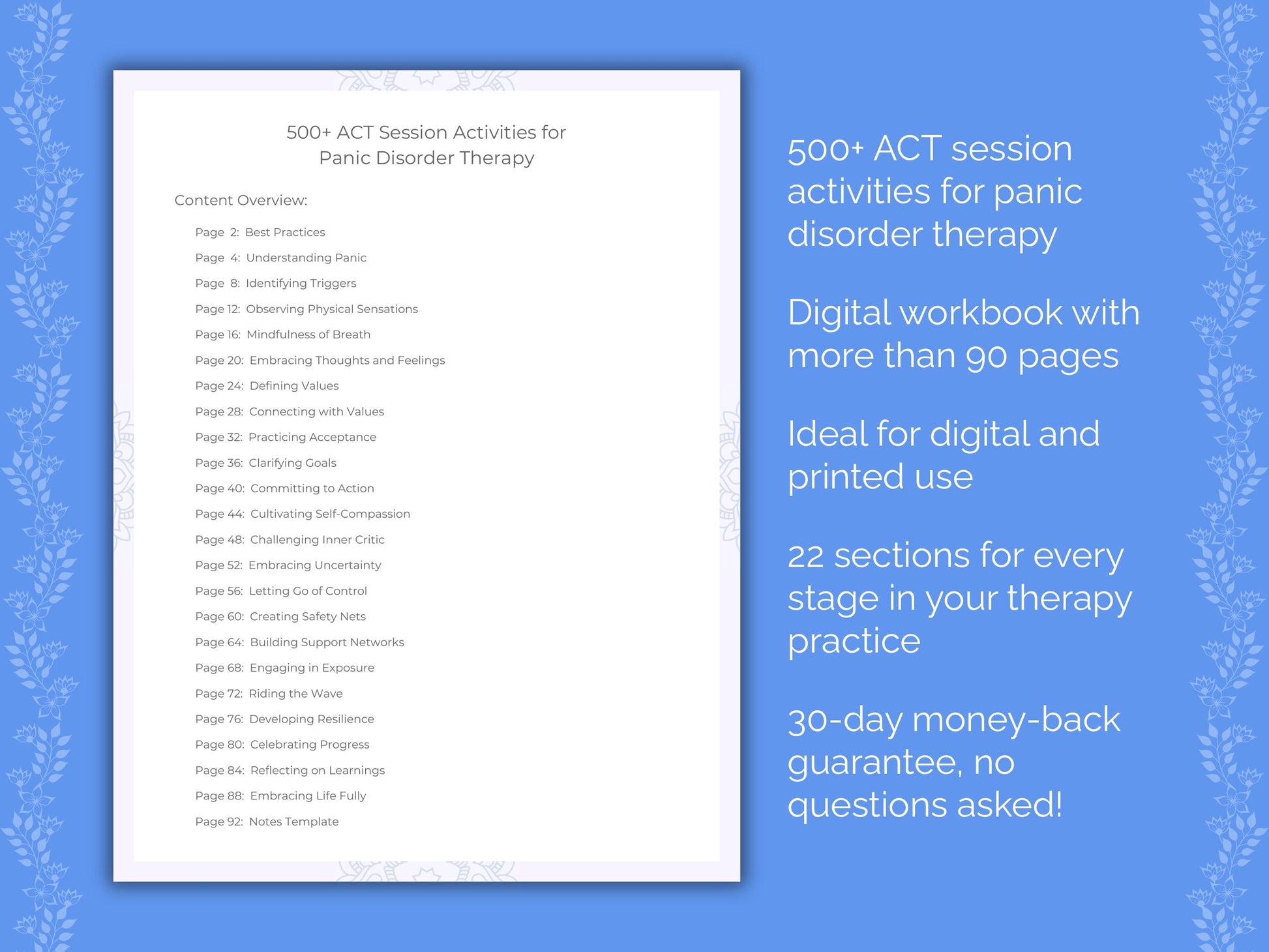 Panic Disorder Acceptance and Commitment Therapy (ACT) Therapist Worksheets