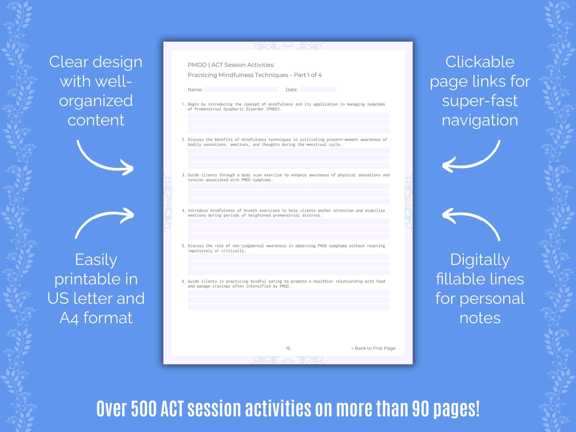 Premenstrual Dysphoric Disorder Acceptance and Commitment Therapy (ACT) Counseling Templates