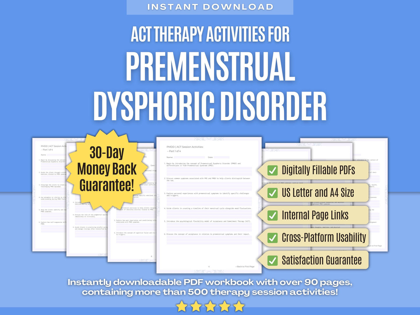 Premenstrual Dysphoric Disorder Acceptance and Commitment Therapy (ACT) Psychology Workbooks