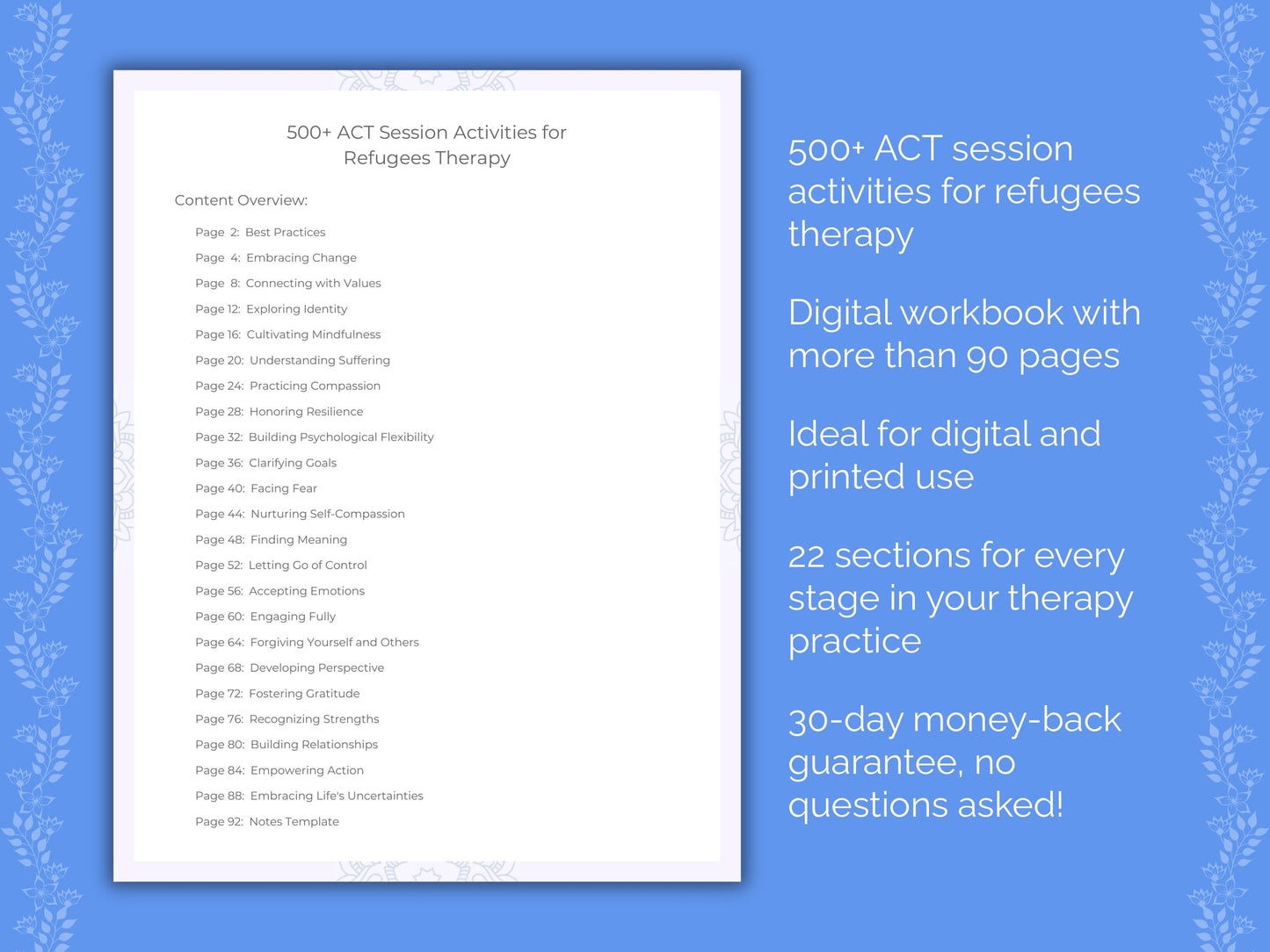 Refugees Acceptance and Commitment Therapy (ACT) Therapist Worksheets