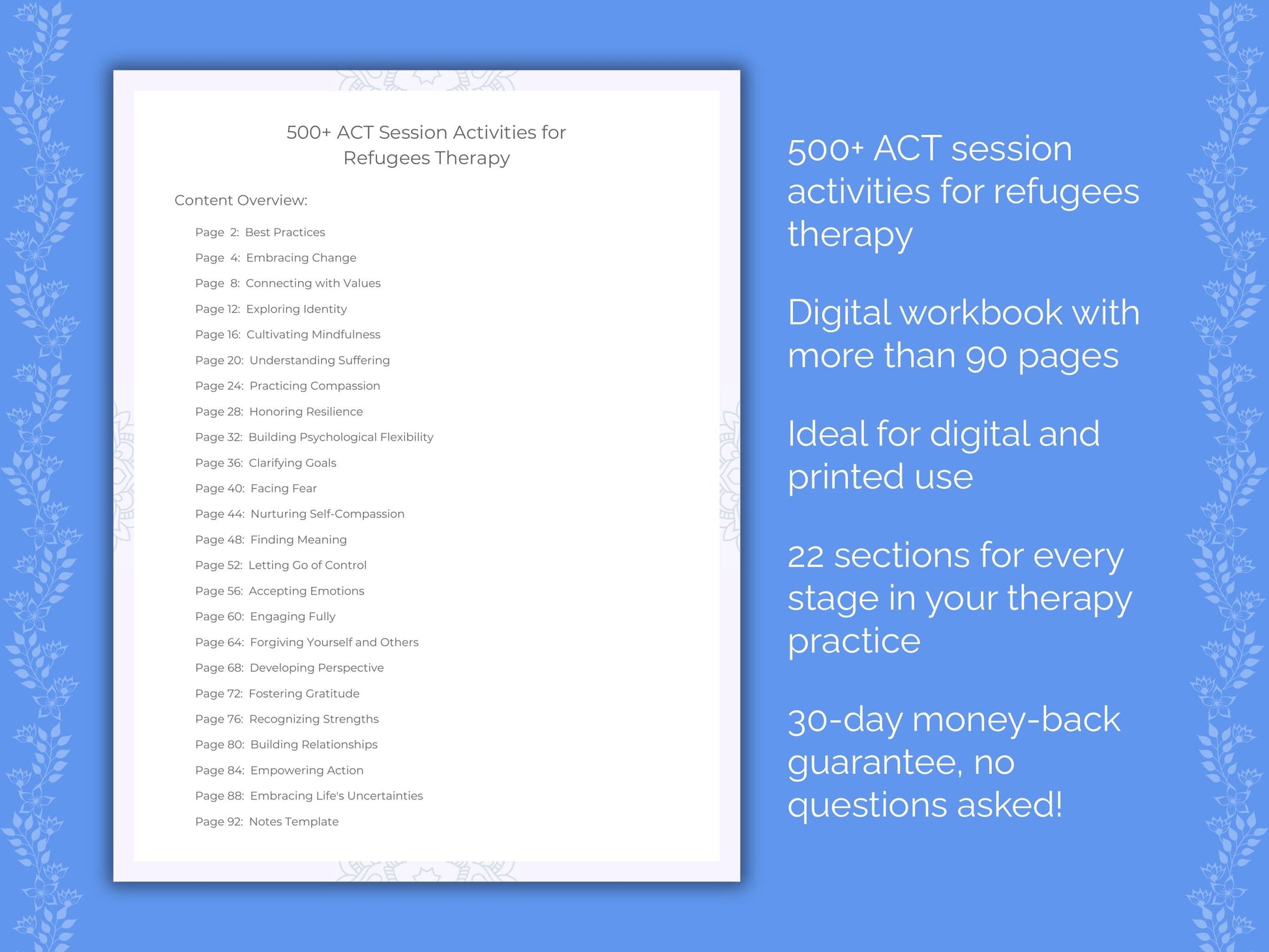 Refugees Acceptance and Commitment Therapy (ACT) Therapist Worksheets