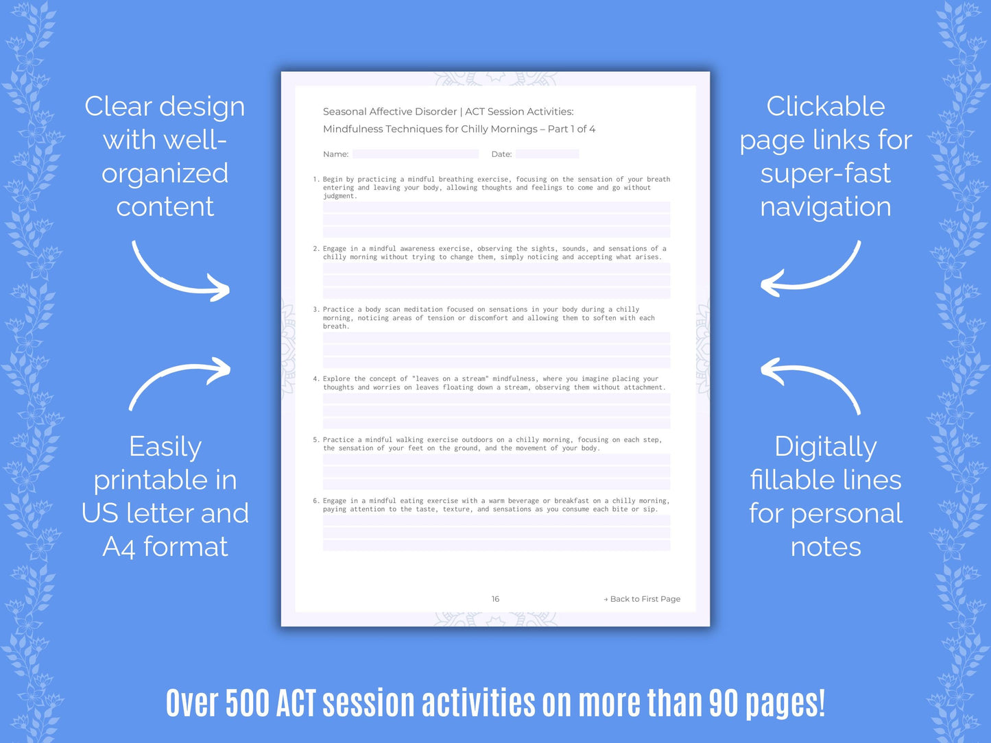Seasonal Affective Disorder Acceptance and Commitment Therapy (ACT) Counseling Templates
