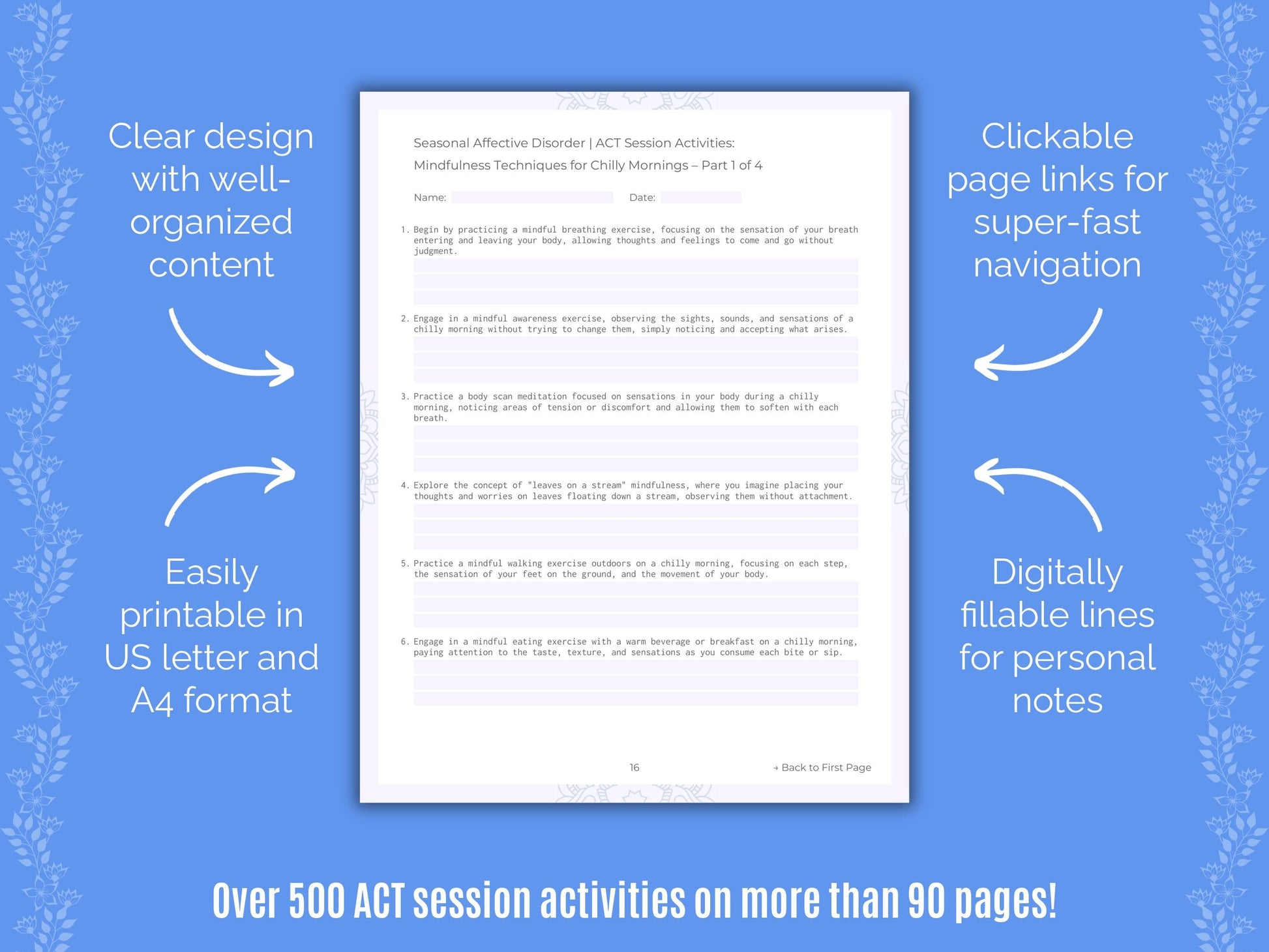 Seasonal Affective Disorder Acceptance and Commitment Therapy (ACT) Counseling Templates