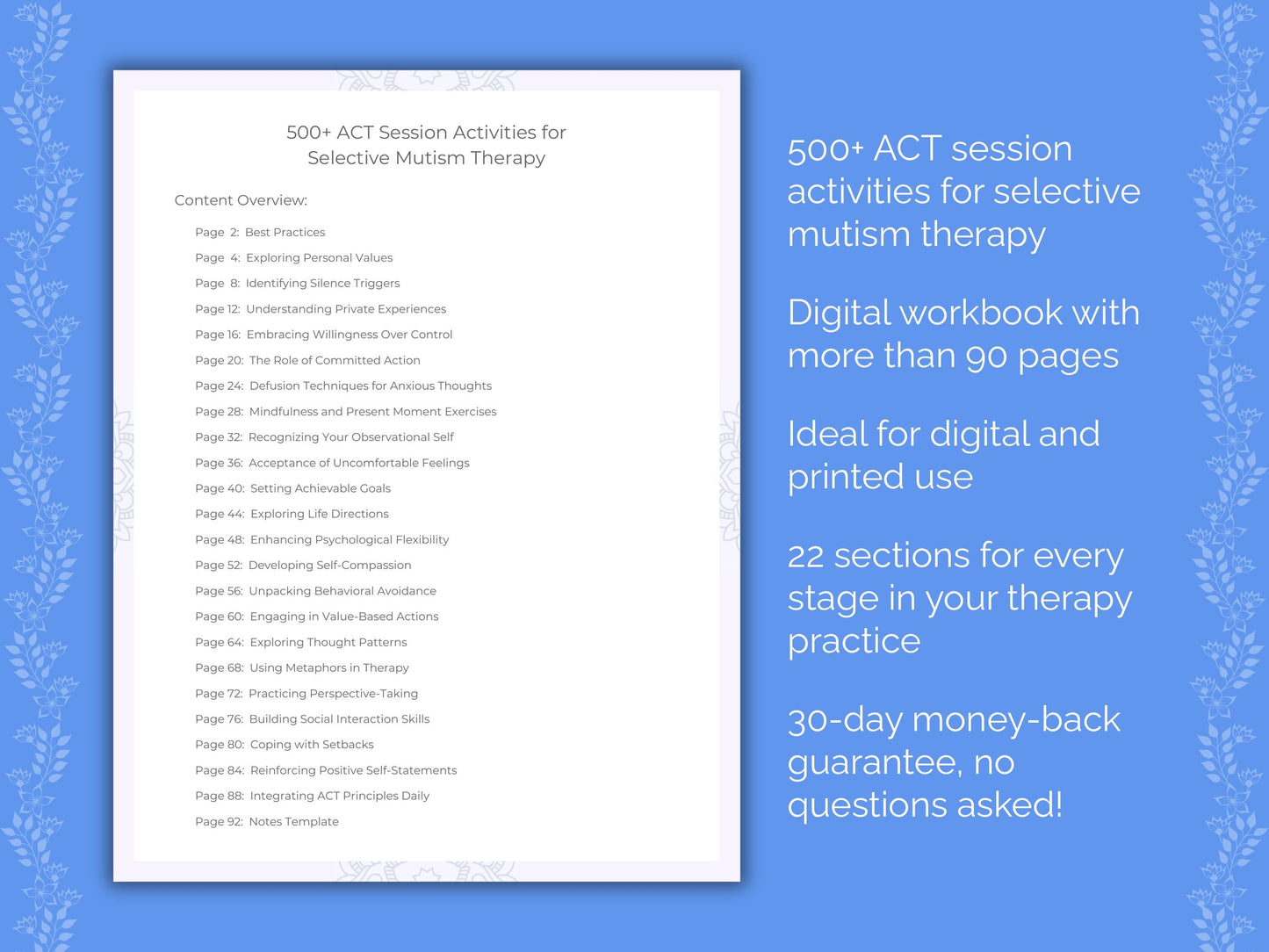 Selective Mutism Acceptance and Commitment Therapy (ACT) Therapist Worksheets